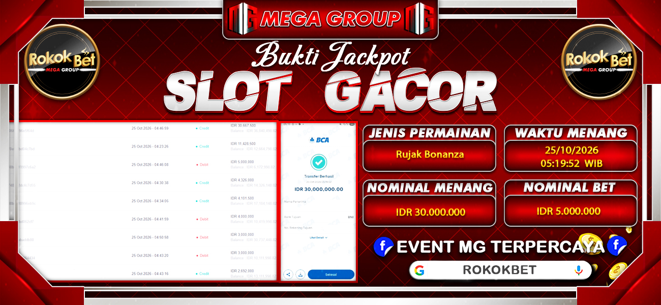 Bukti JP situs Rokokbet hari Minggu, 25 Oktober 2026