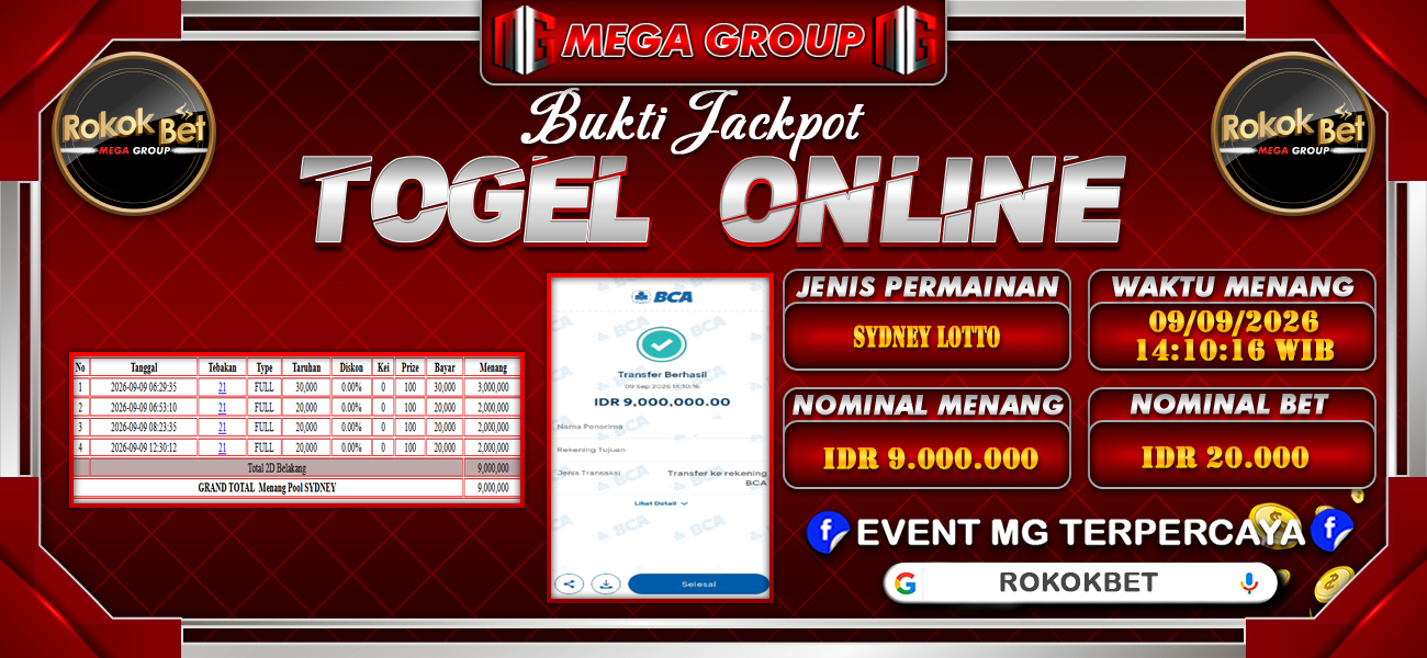 Bukti JP situs Rokokbet hari Rabu, 09 September 2026