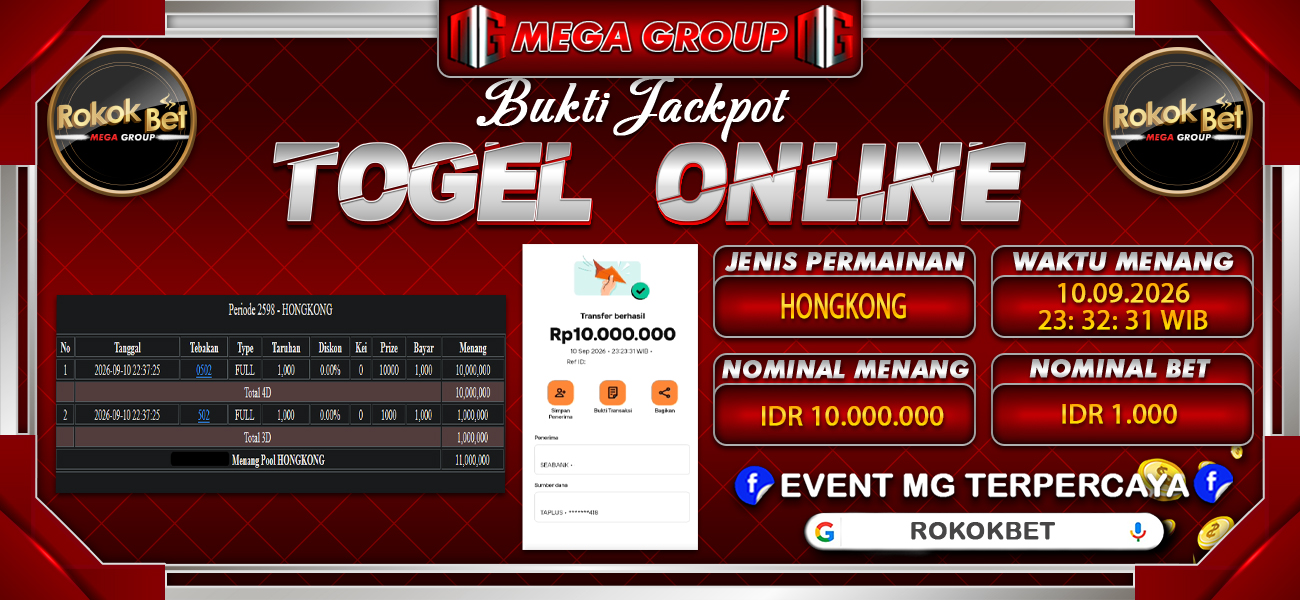 Bukti JP situs Rokokbet hari Kamis, 10 September 2026