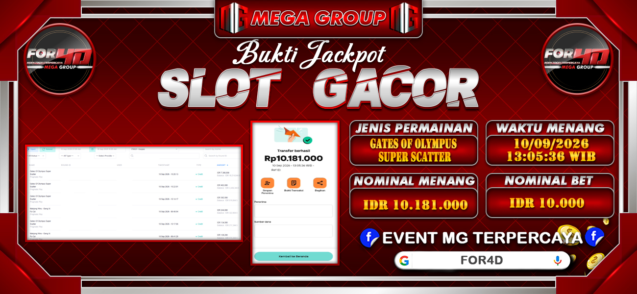 Bukti JP situs For4D hari Kamis, 10 September 2026
